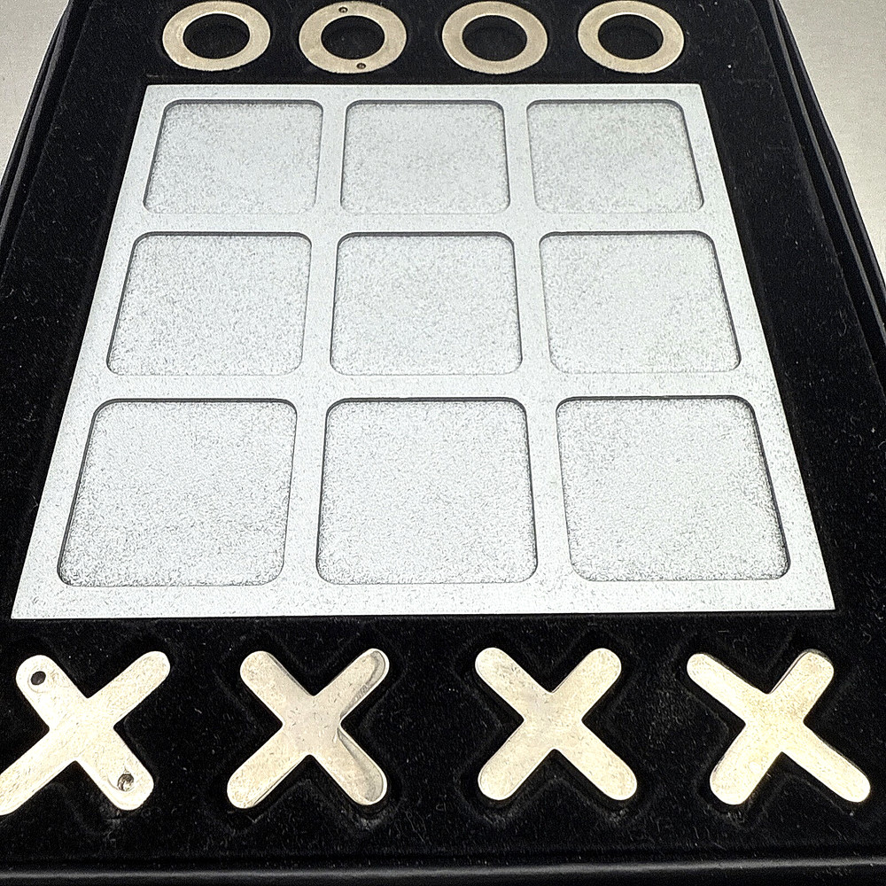 Modern Executive Tic Tac Toe Set Silver Metal X O Desk Game Black Board VTG