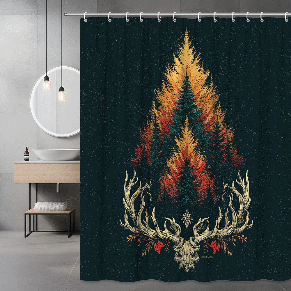Deer Antlers Tree Graphic Shower Curtain Forest Print