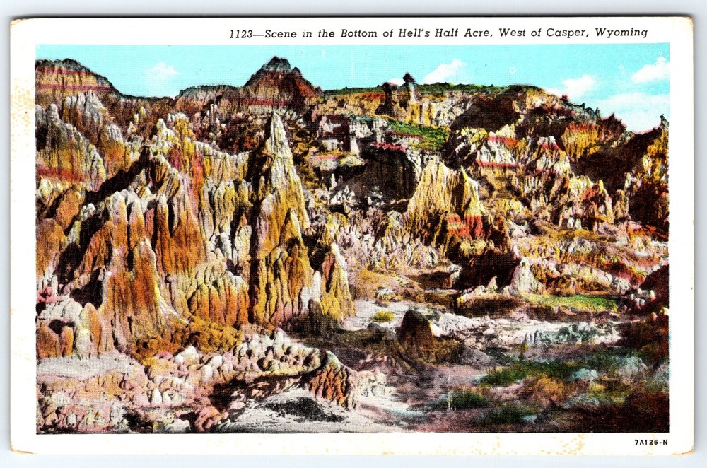 Scene In The Bottom Hell's Half Acre West Of Casper Wyoming Postcard