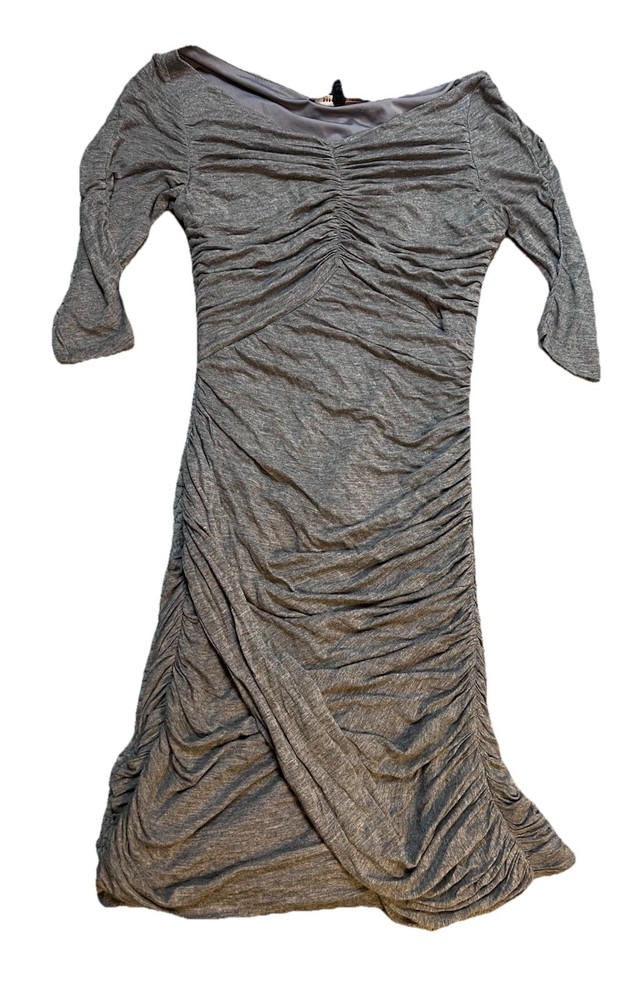 BCBG Max Azria heather gray all over rouched bodycon dress Womens Size XS Gray