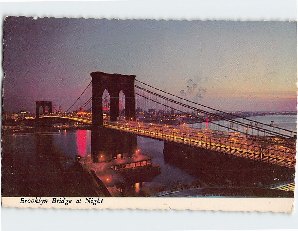 Postcard Brooklyn Bridge at Night USA