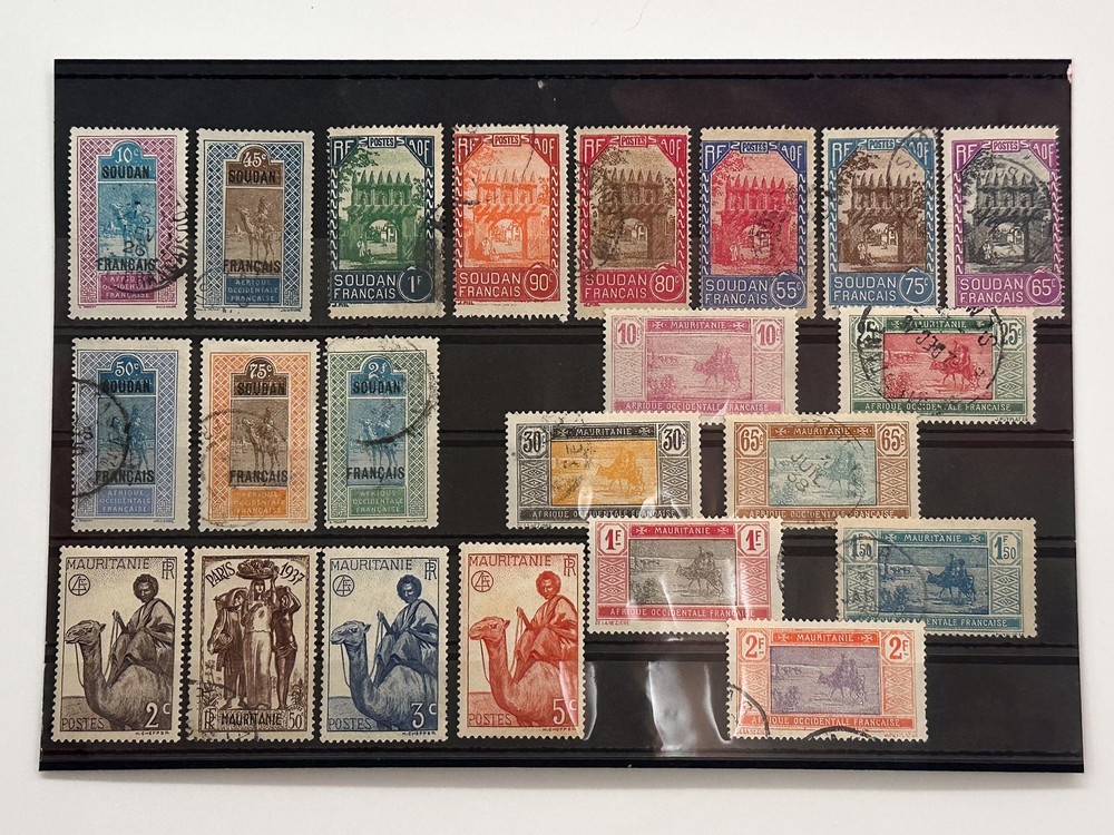 Postage Stamps French Colonies 1919-1937 Sudan Mauritania Vintage Set of 22 MH