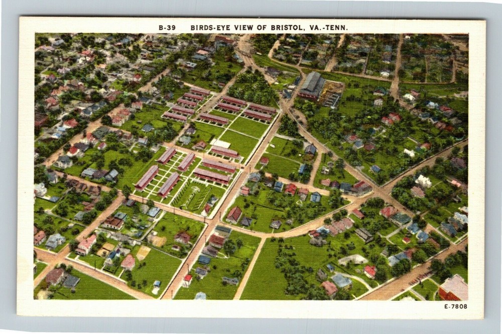 Bristol VA-Virginia, Aerial View Town Area, Vintage Postcard