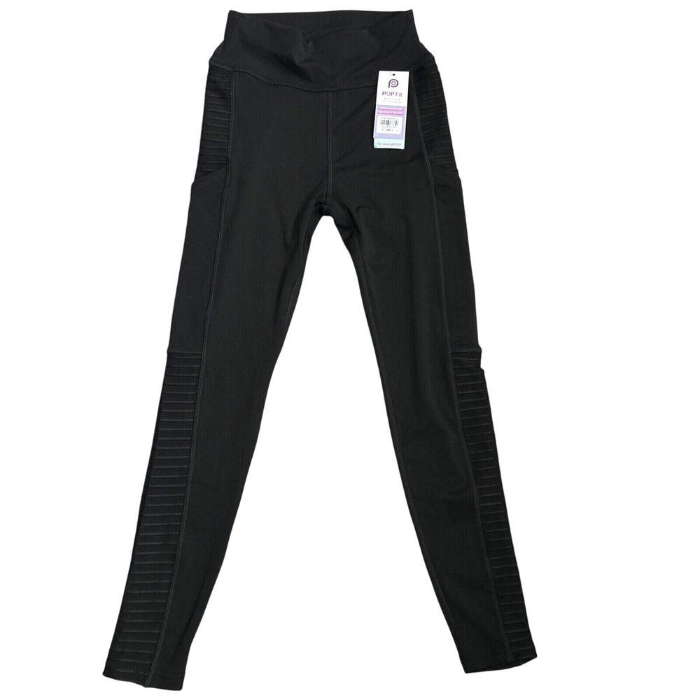 Pop Fit Women’s XS High Waisted Black Yoga  Leggings W/Side Pockets NWT
