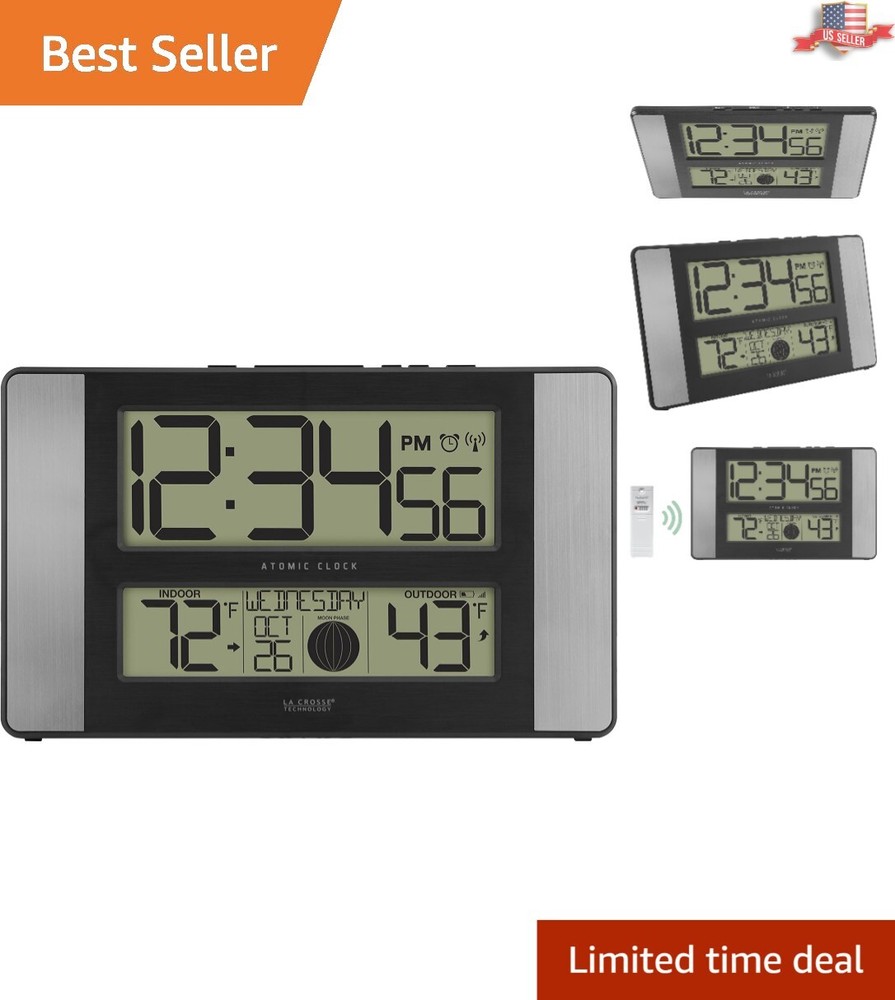 Precision Atomic Clock with Outdoor Temperature Sensor - Compact & Battery-Powered-image