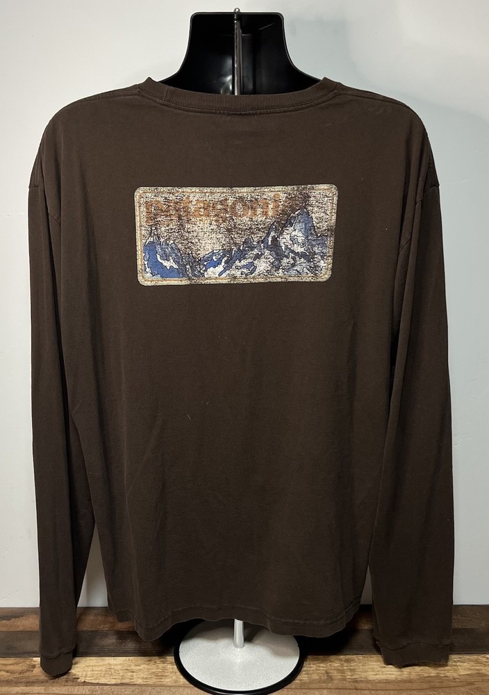 Vintage Patagonia T Shirt Mens XL Beneficial T's Long Sleeve Mountain Brown