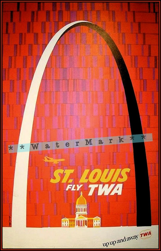 1967 St Louis Missouri Arch Vintage TWA Retro Poster Print Wall Art Decor