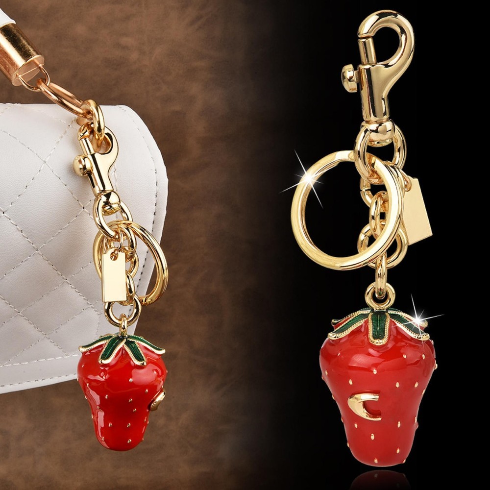 Coach Strawberry Bag Charm Keychain Resin and Metal Brass Keychain Ornament New