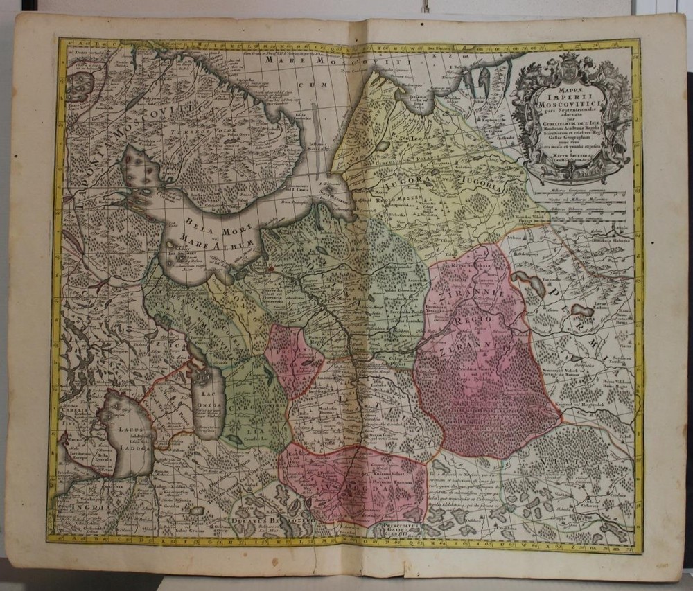 NORTHERN RUSSIA 1730ca SEUTTER UNUSUAL ANTIQUE ORIGINAL COPPER ENGRAVED MAPANTIQUE COPPER ENGRAVED MAP OF NORTHERN RUSSIA 1730ca