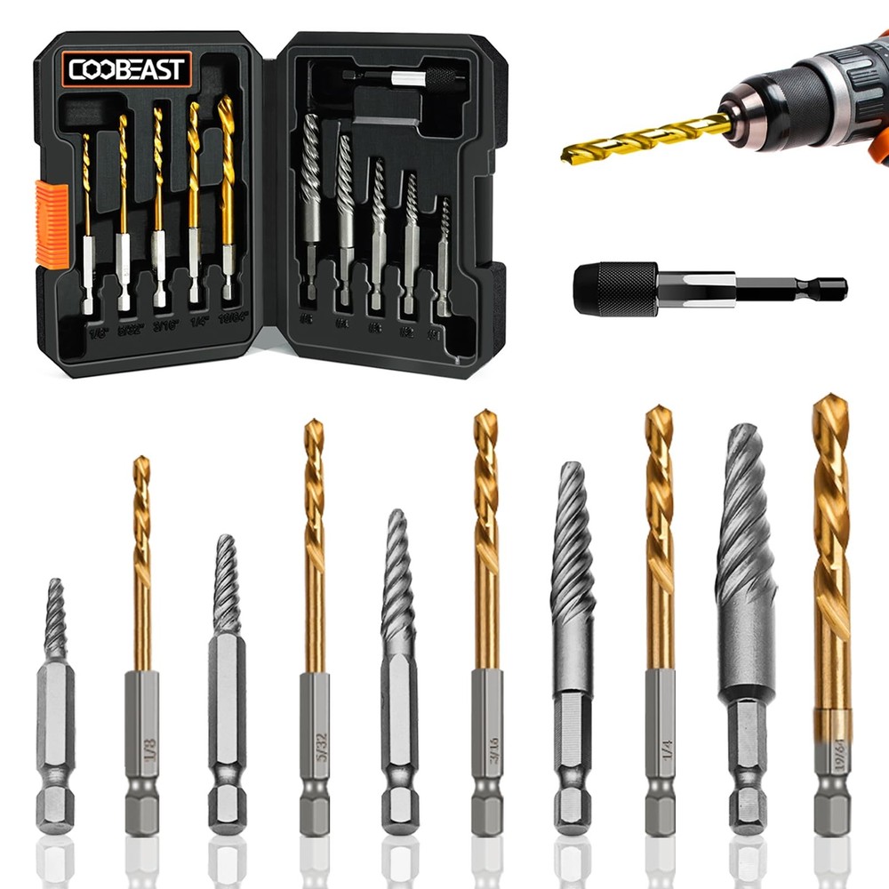 11Pcs Screw Extractor Kit with Left Hand Drill Bits for Easy Bolt Removal