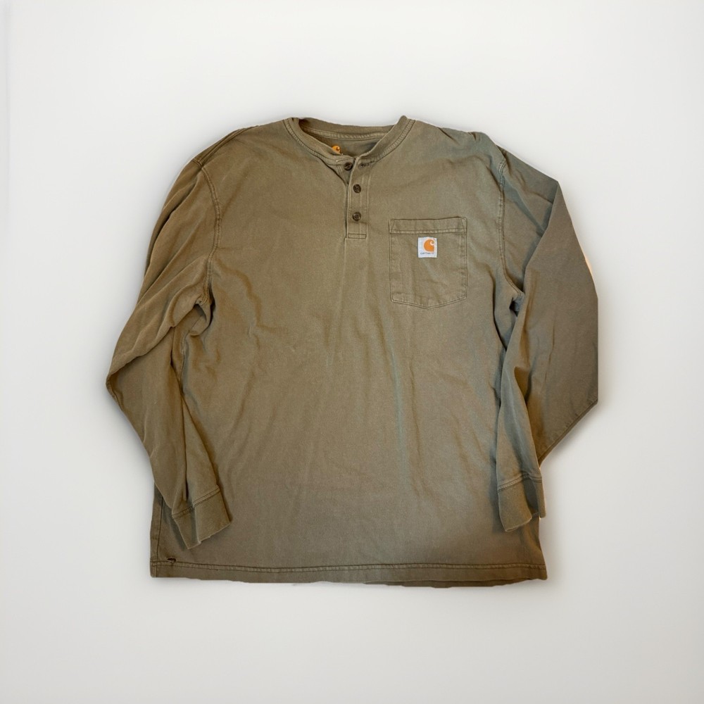 Carhartt henley pocket t shirt men's large green long sleeve solid