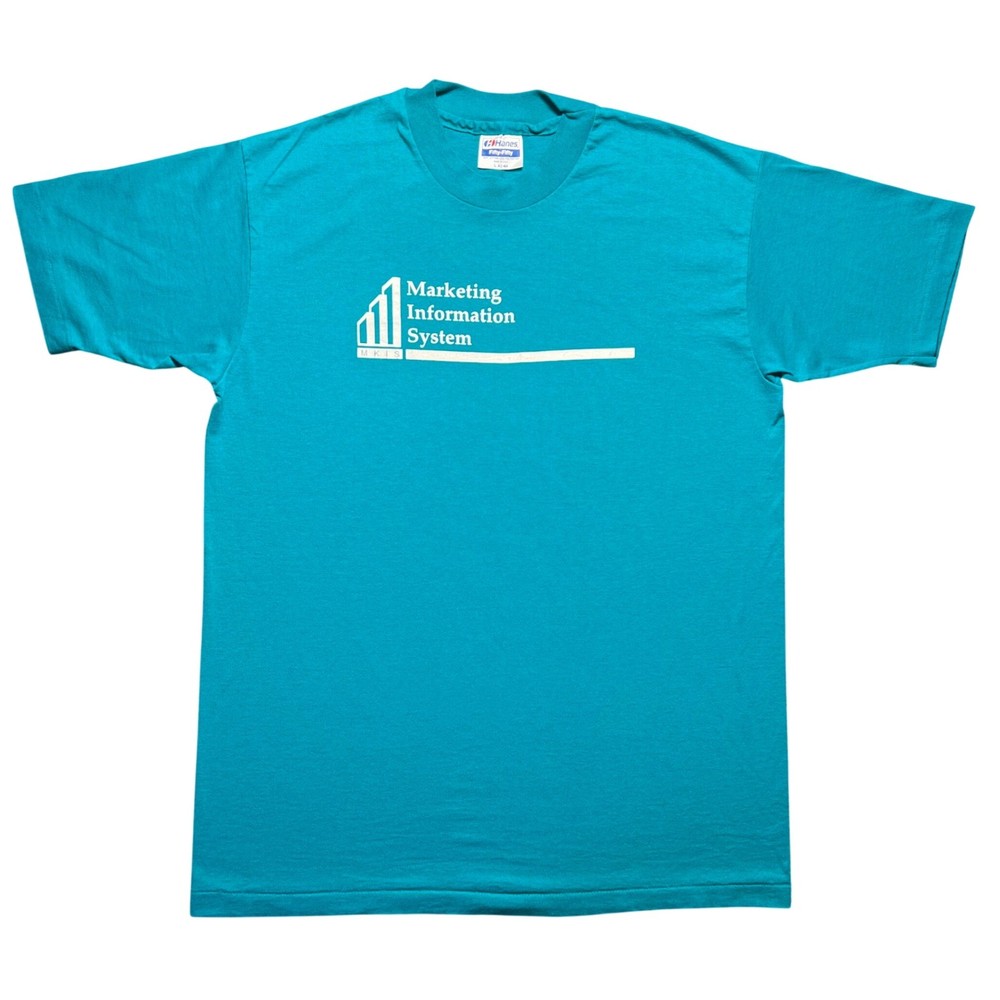 Vintage 80s Hanes Fifty-Fifty T Shirt Mens Large Teal Single Stitch USA Made
