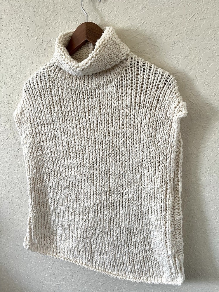 Eileen Fisher organic cotton cream turtleneck sleeveless sweater | W Medium