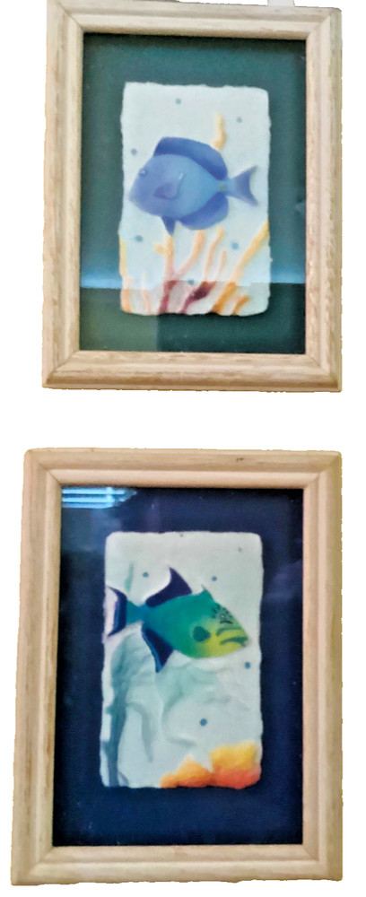 Coastal Fish Wall Art Set 2 Framed Nautical Beach Tropical Cottage Decor 6x8
