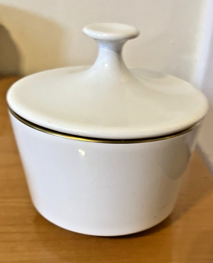 Vintage Corning Centura White Gold Trim Creamer & Sugar Bowl w Lid MCM