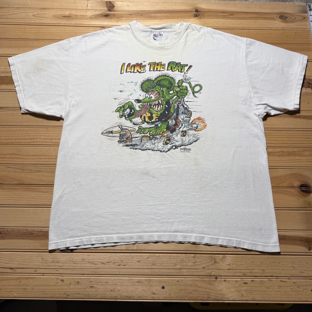 Vintage 2002 Hanes I Like The Rat Fink Skateboard Cartoon Graphic T-Shirt - 2XL