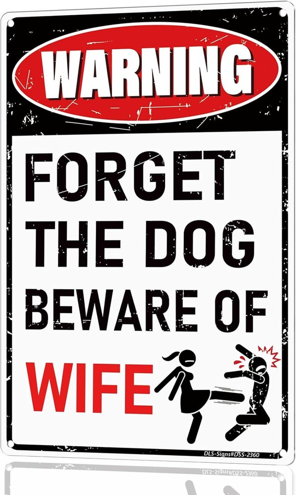 'Forget the Dog – Beware of Wife!' Funny Man Cave Decor for Men | BEWARE-WIFE