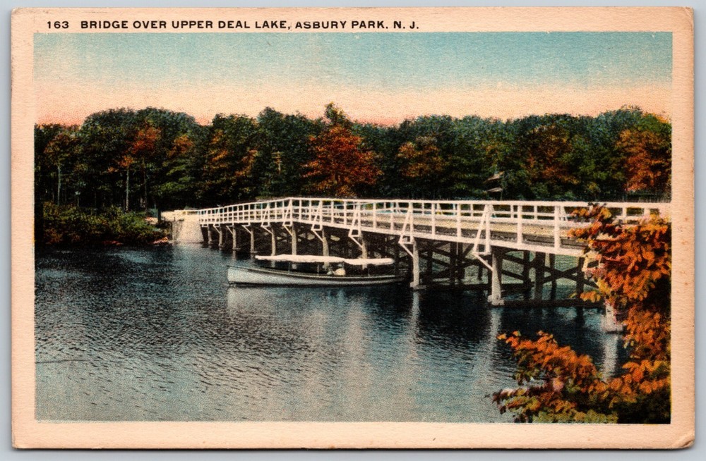 Bridge Over Upper Deal Lake Asbury Park NJ VINTAGE Postcard