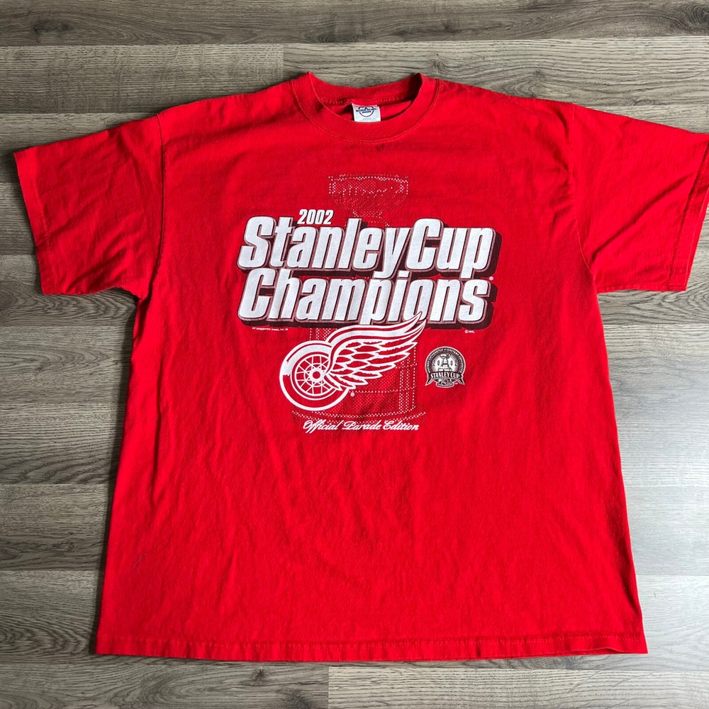 VTG Detroit Red Wings T Shirt Mens XL 2002 Stanley Cup Champions NHL Hockey