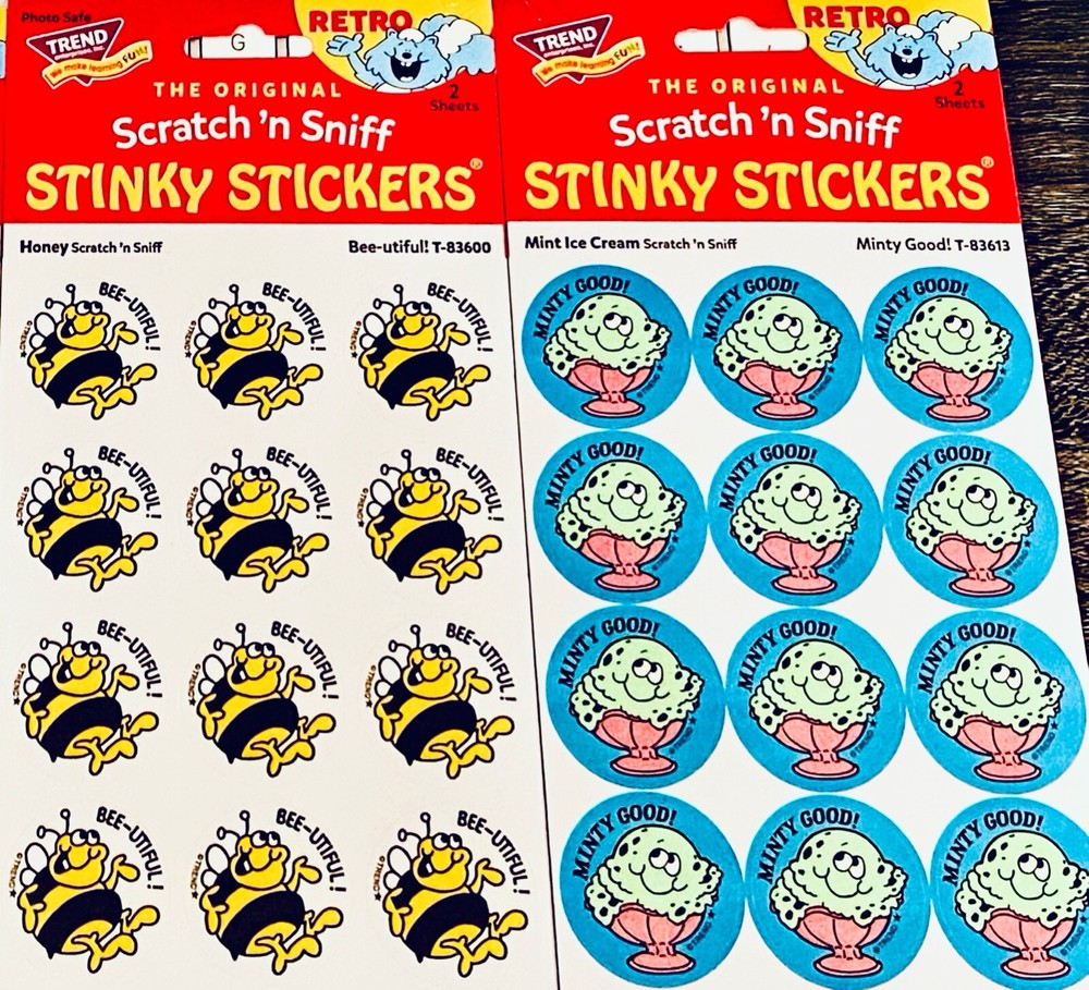 48 TREND Scratch n Sniff RETRO STICKERS | HONEY bee, MINT ICE CREAM, Minty Good