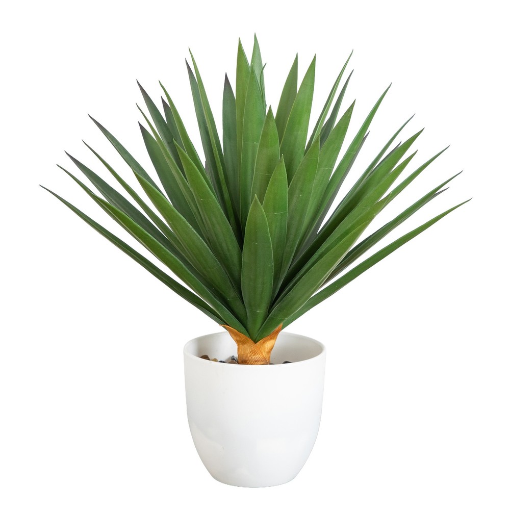 17-in UV Resistant Artificial Agave Plant in White Planter (Indoor/Outdoor)