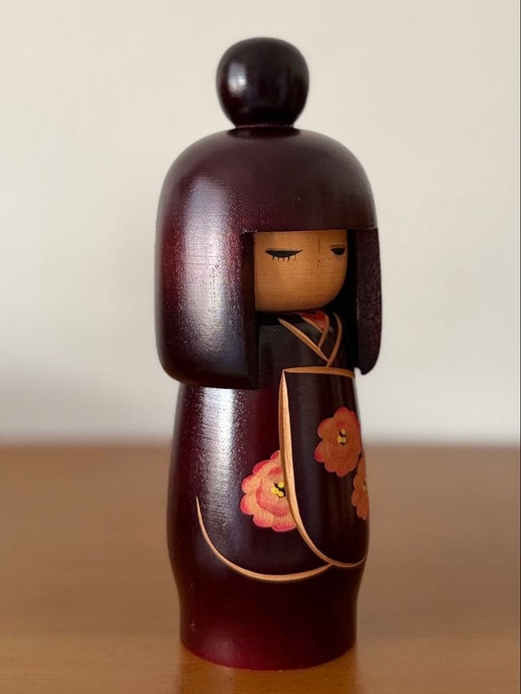 Kunio Miyagawa Flowers Bloom Kokeshi Doll 17.5cm Vintage Japanese Art