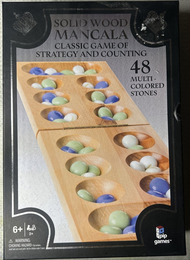 Solid Wood Mancala Folding Wooden Board Game 46 Stones Missing 2 Pieces