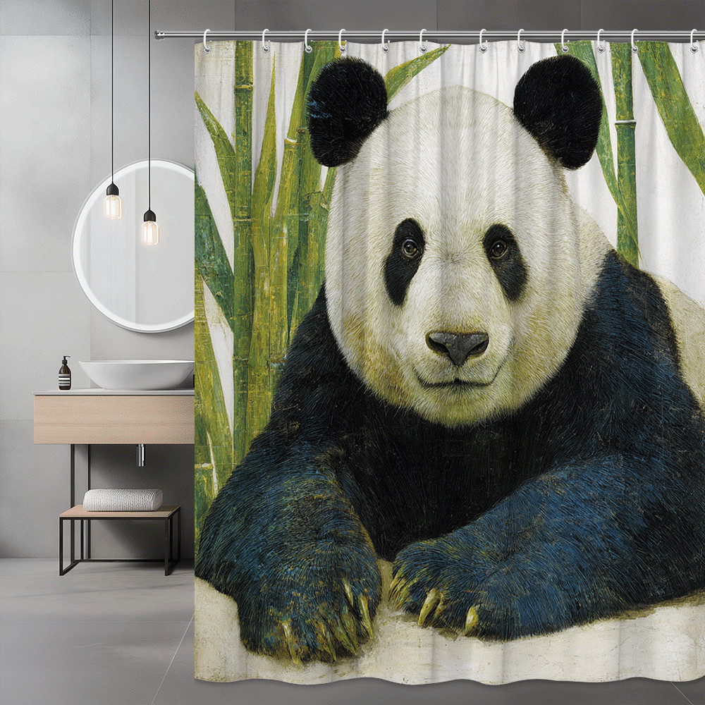 Panda Bamboo Shower Curtain Animal Graphic Print