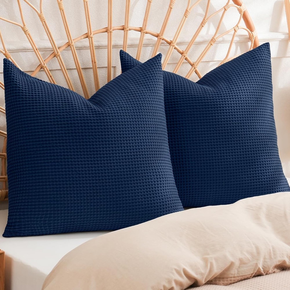PHF 100% Cotton Waffle Weave Towels 26 Inches Pack of 2 Bright Navy Blue