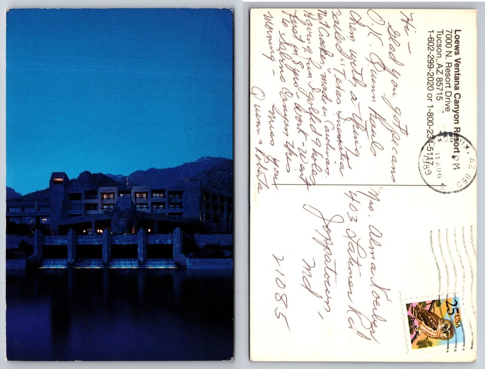 Lowes Ventana Canyon Resort Tucson AZ Night Postcard