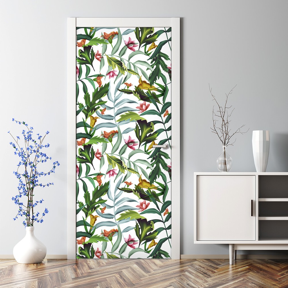 Tropical Leaves monstera big paradise holiday Colourful trendy flora Door Decal