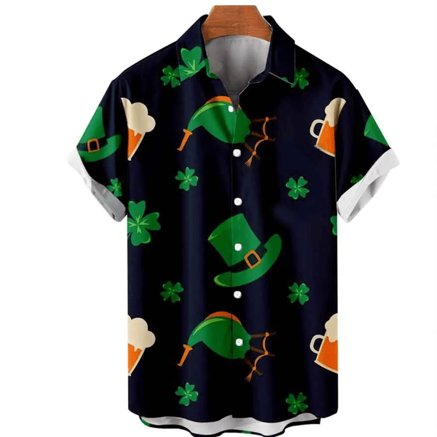 Irish Shamrock St Patricks Day Hawaiian Shirt Button Up Holiday Party