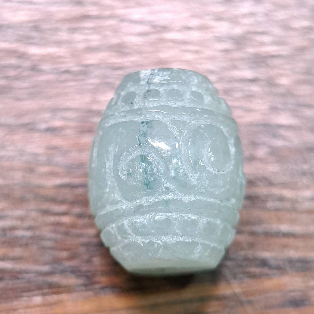 Genuine Burmese Jadeite Barrel Pendant Hand Carved  Bead Natural Green 33