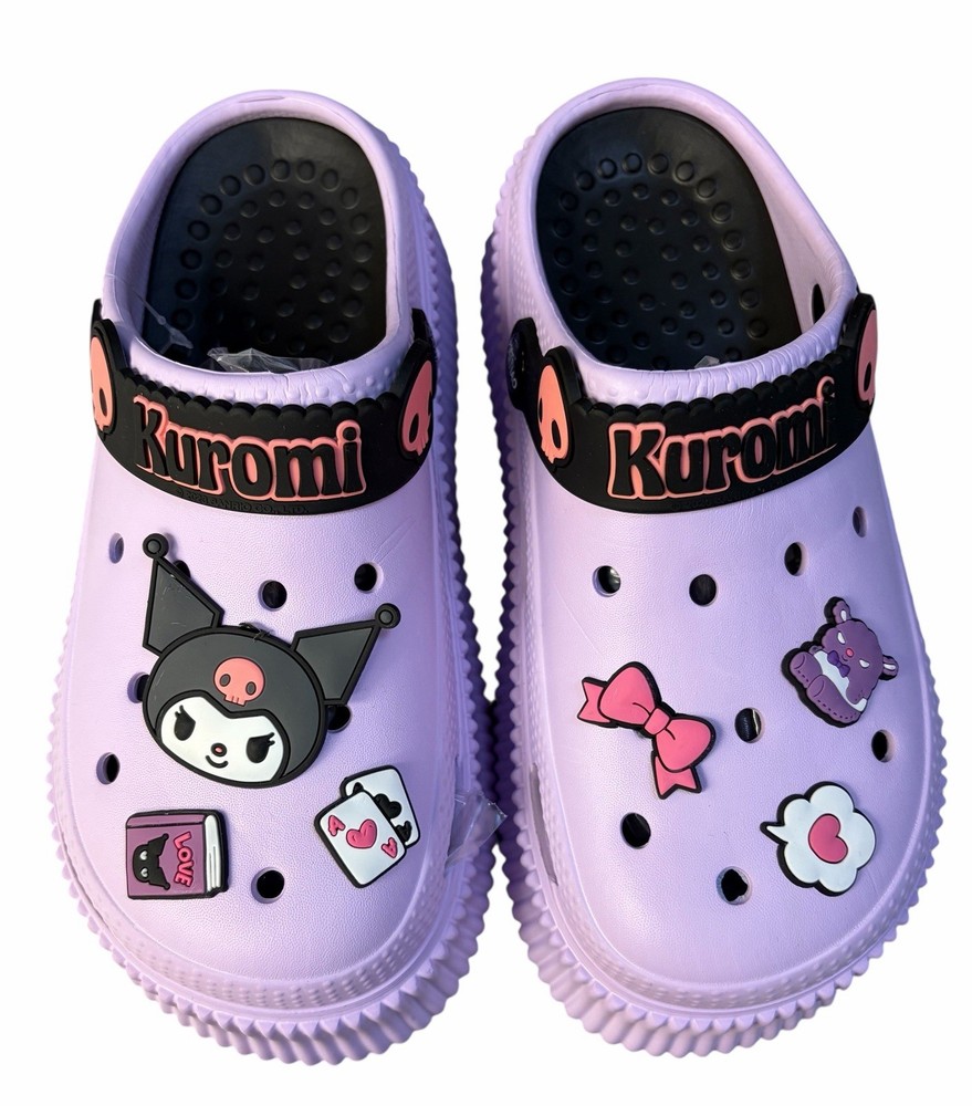 Crocs Sanrio Kuromi Hello Kitty Womens 9-9 1/2 Stomp Sandals Black Purple 40-41