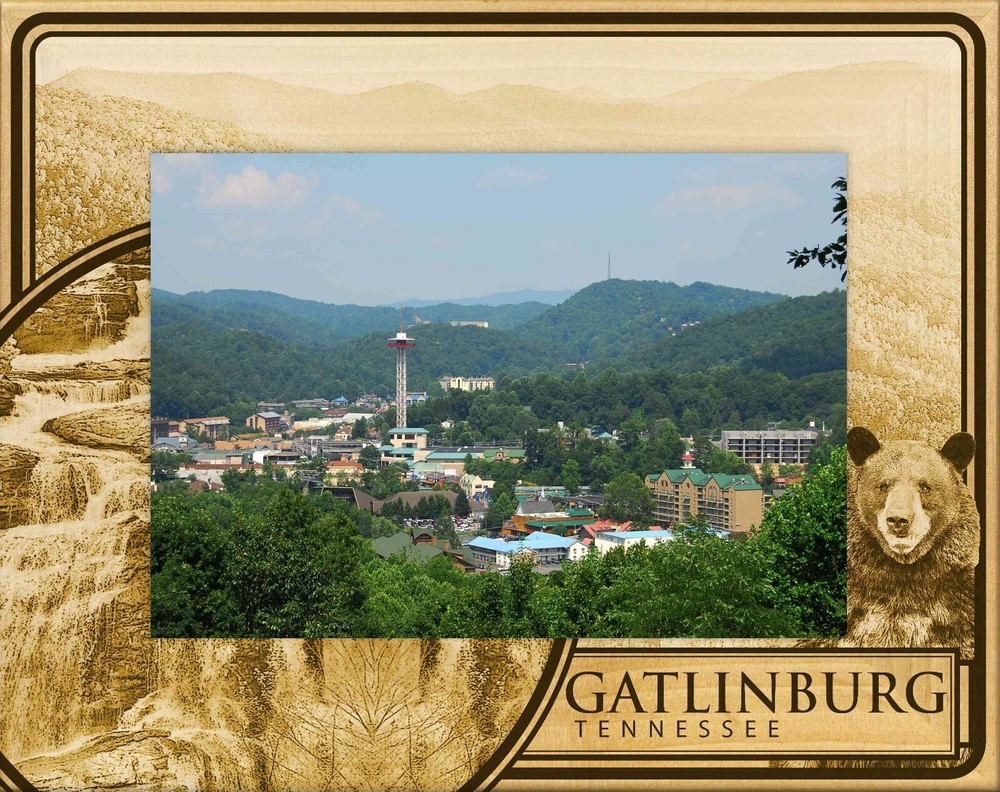 Gatlinburg Tennessee with Falls and Bear Laser Engraved Wood Picture Frame 4x6