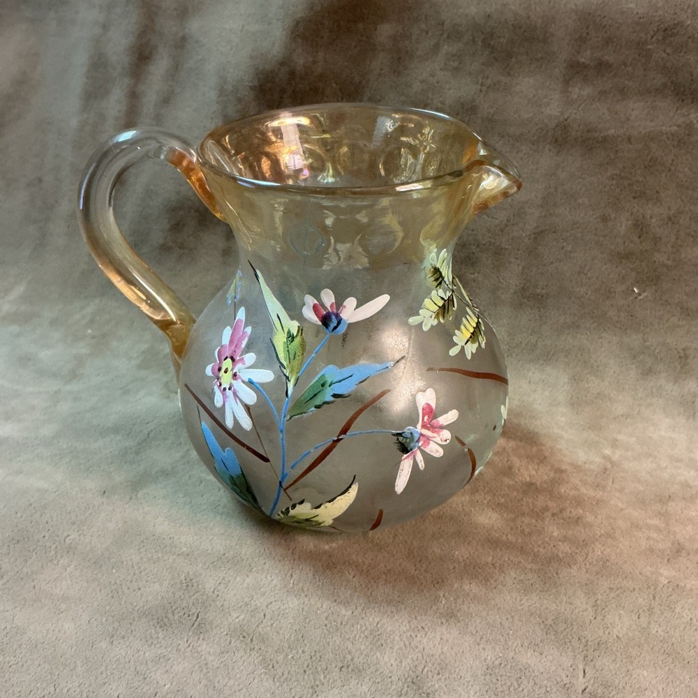 Victorian New England Glass Co Pomona creamer with hand-painted daisy flowers