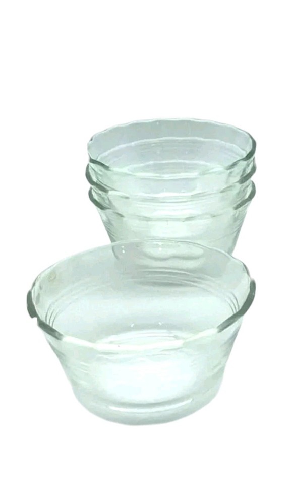 Vintage Pyrex 463 Clear Glass Ramekins Condiment Cups Scalloped Edge Set Of 4