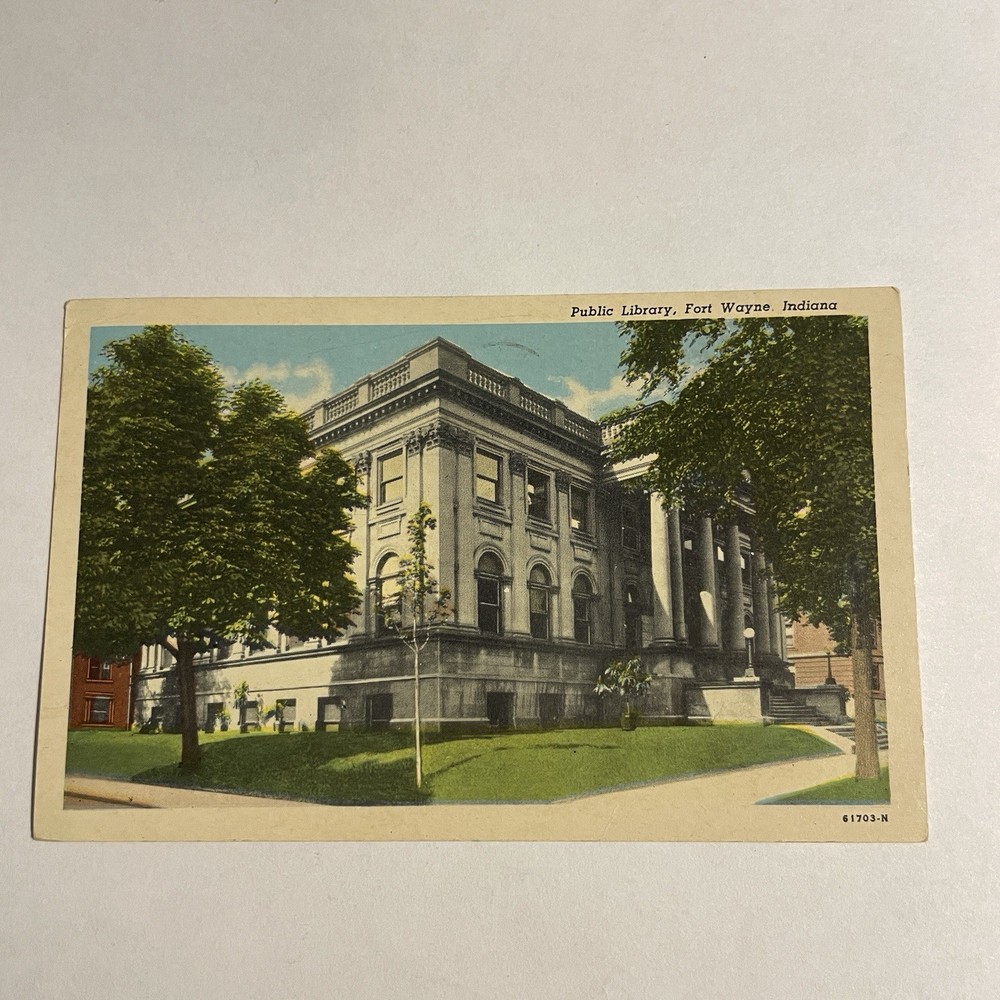 Postcard Public Library in Fort Wayne, Indiana Linen