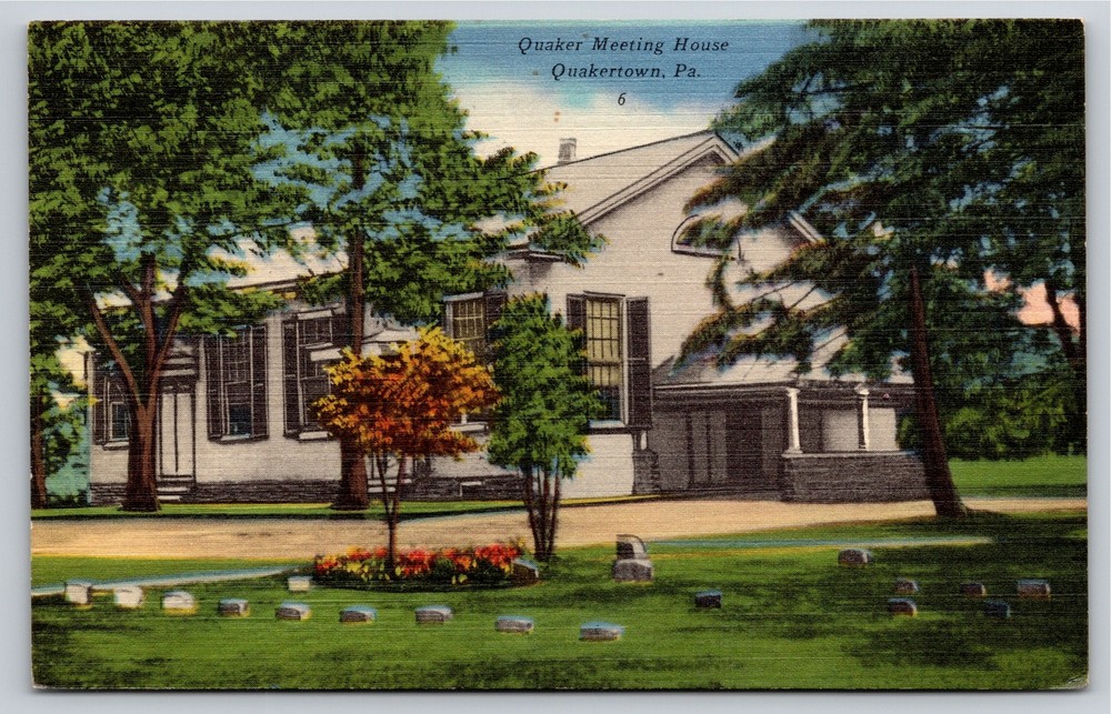 Quakertown Pennsylvania~Quaker Meeting House~Vintage Linen Postcard