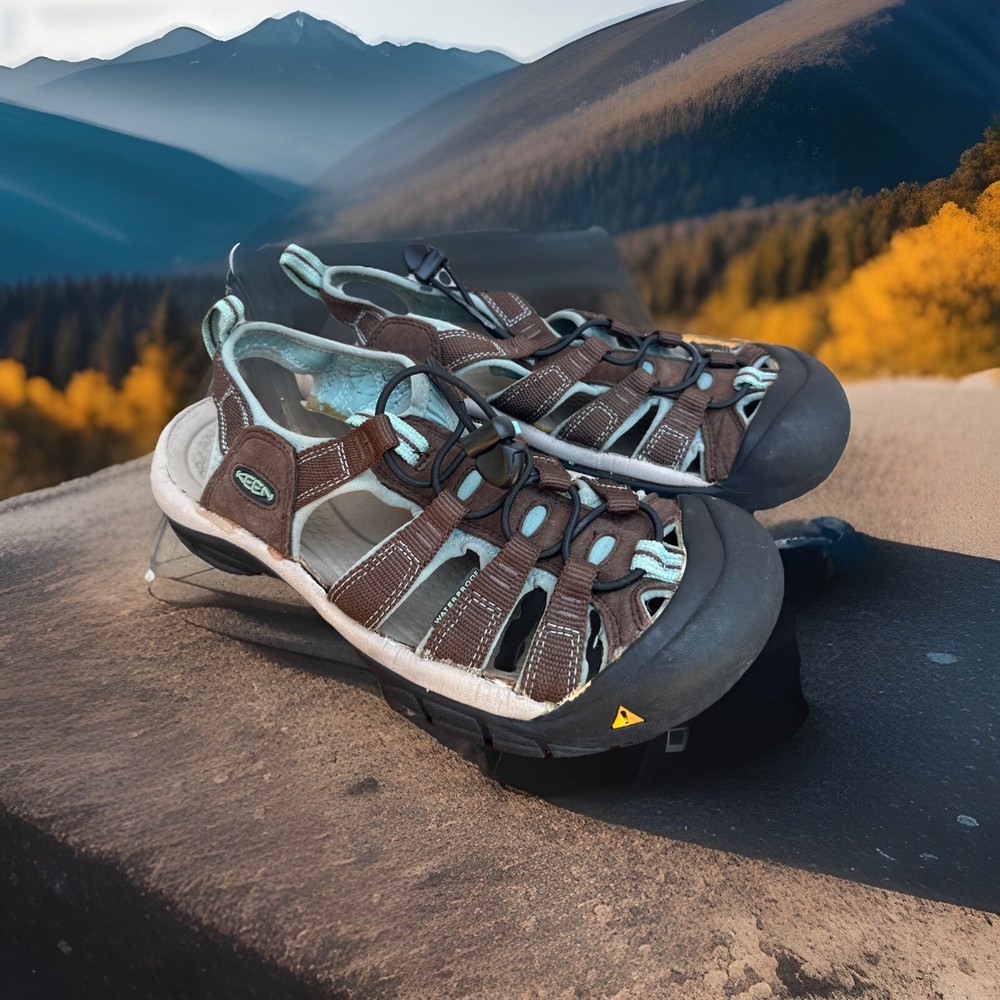 Keen Newport H2 Brown Green Waterproof Hiking Shoes Outdoor Sandal Womens 8.5 US