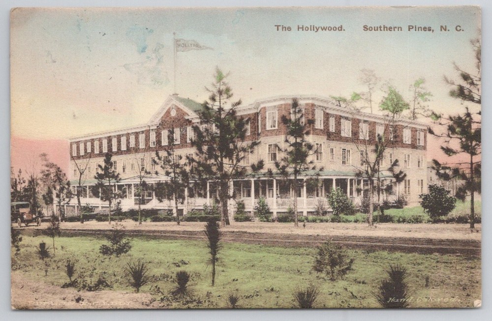 1907 The Hollywood Hotel Southern Pines NC Hand-Colored Postcard Albertype
