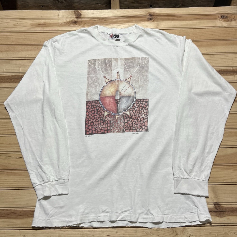 Vintage Joe Geshick Shirt Mens XL White The Turtle Lightning Art Painting 90s