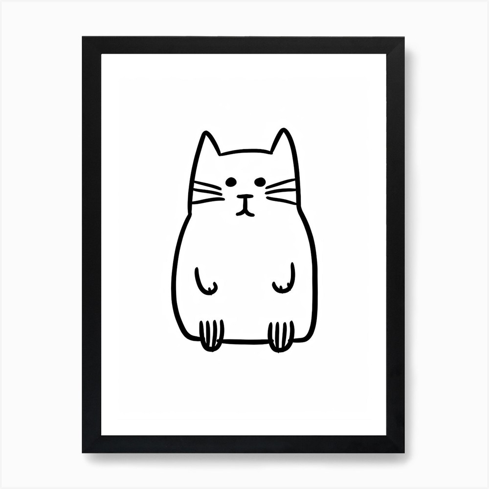 Cat Line Drawing Art Print Framed Wall Poster Canvas Picture