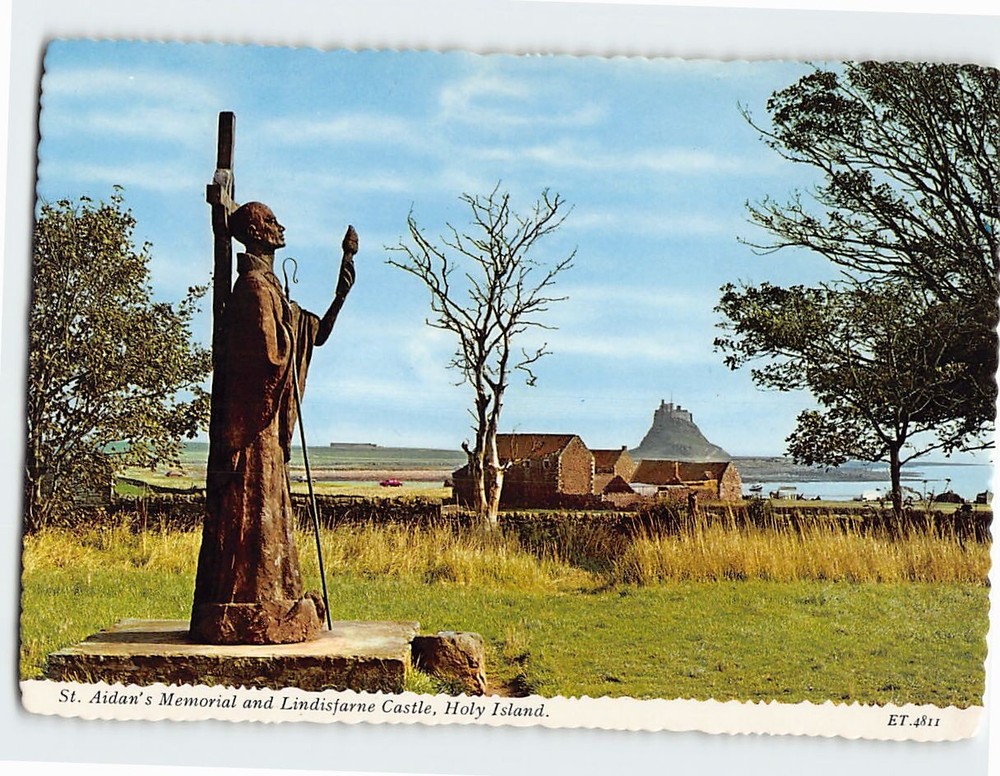 Postcard St. Aidans Memorial and Lindisfarne Castle Holy Island England