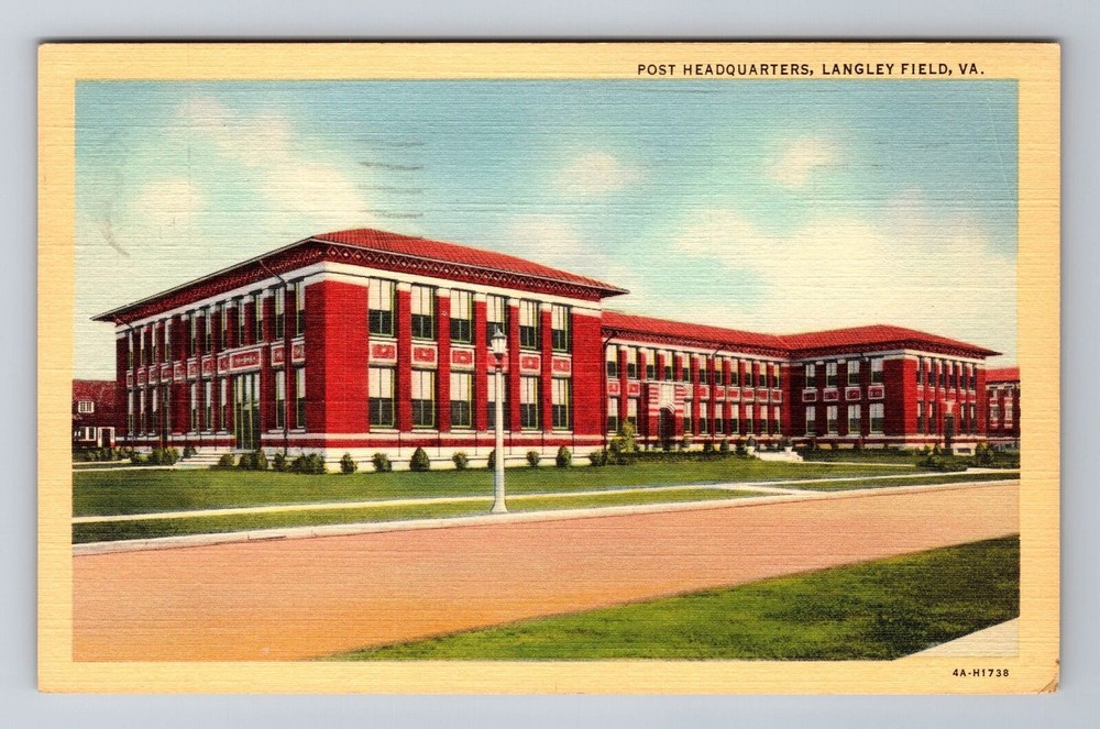 Langley Field VA-Virginia, Post Headquarters, Antique Vintage c1943 Postcard
