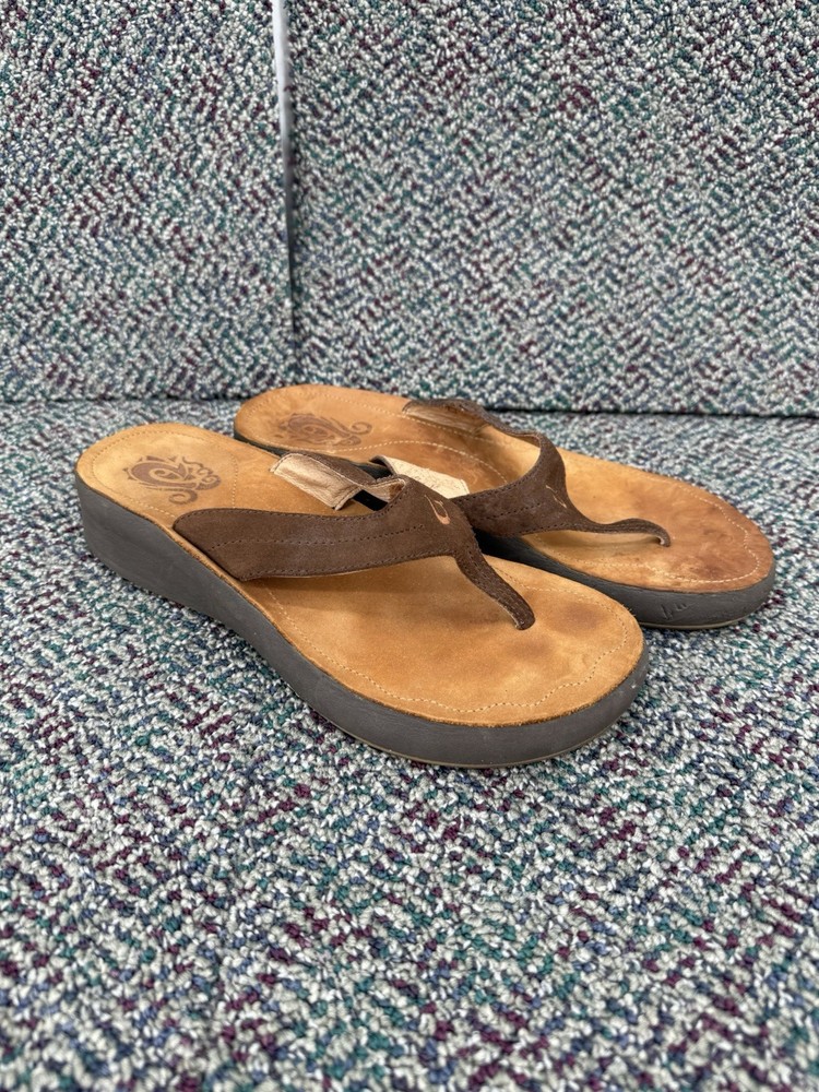 Olukai Lani Womens Size 8 Brown Suede Olatform Flip Flop Sandals