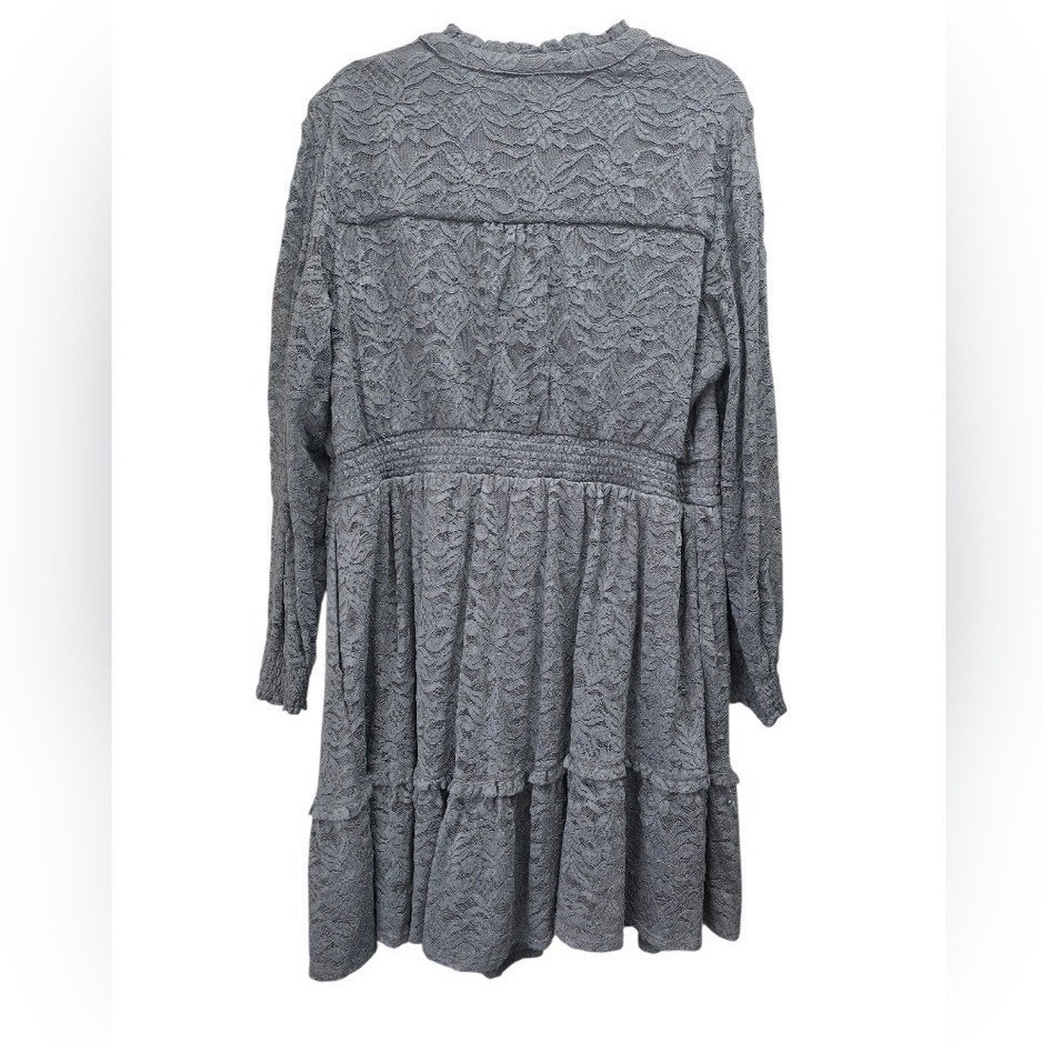 Torrid Grey Lace Tiered Mini Dress Long Sleeve Smocked Waist Plus Size 2 2X