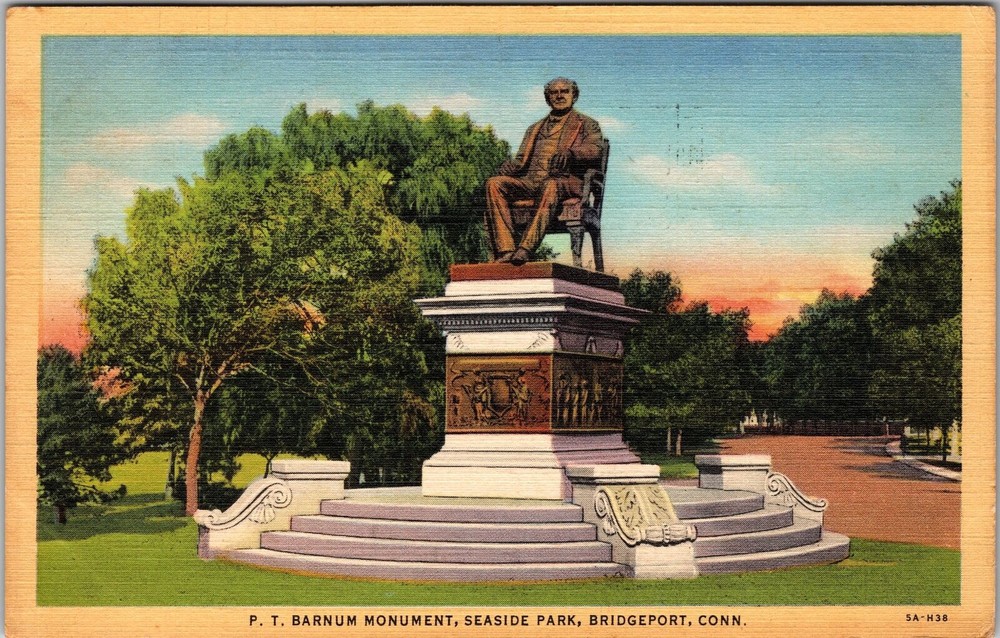 Bridgeport CT-Connecticut, PT Barnum Monument, Vintage Postcard