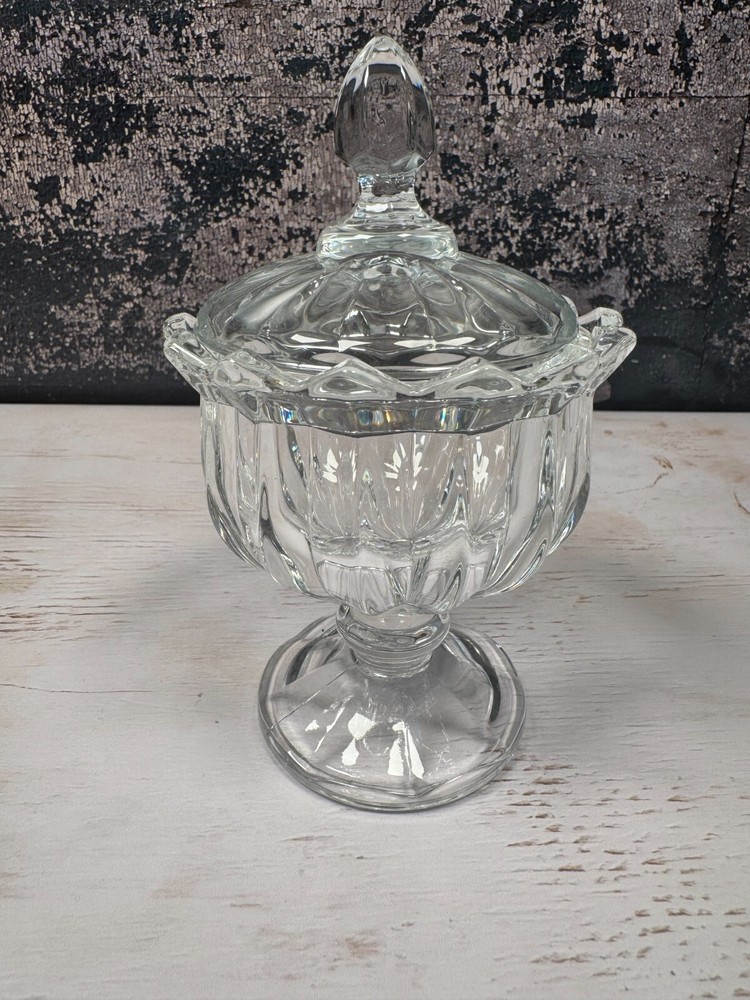 Vintage Crystal Clear Aesthetic Candy Bowl with Lid - Jewelry Dish by Delisoga
