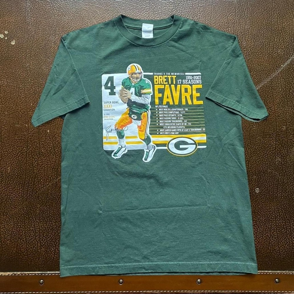 Vintage Y2K Green Bay Packers Brett Favre Hall of Fame Shirt Mens Large Green